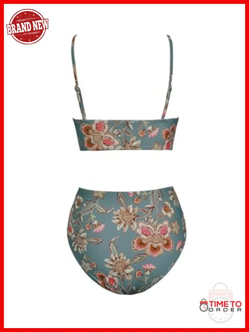 High Waisted Bikini Set V Neck Twist Front Adjustable Spaghetti Straps